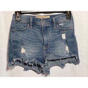 Hollister Womens Distressed Denim Short Shorts Size 0 Medium Wash Frayed Hem Cas